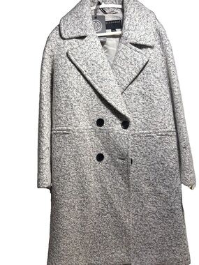 Bernardo Black White Textured Bouclé Wool Blend Double Breasted Coat Size Medium